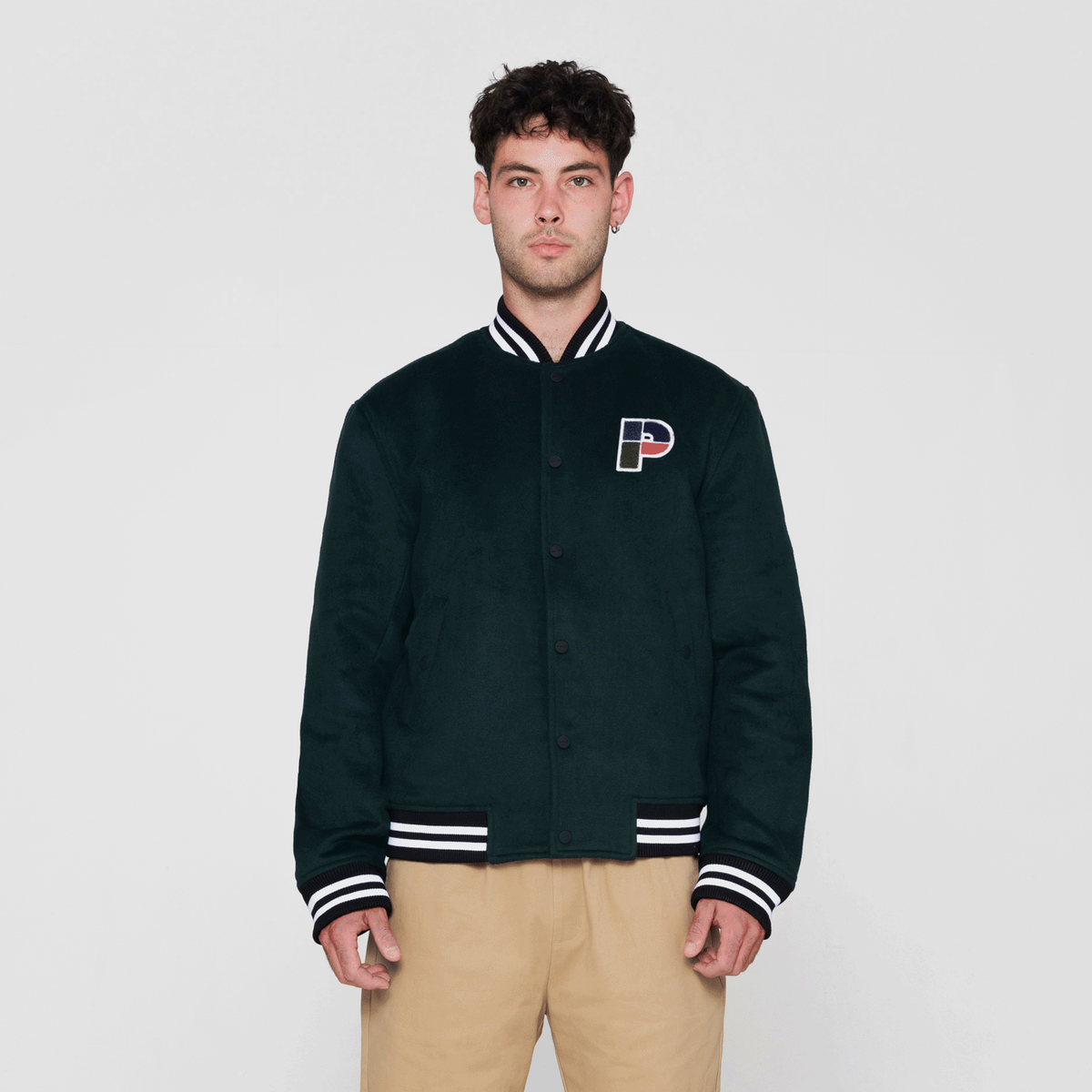 VARSITY BOMBER JACKET WITH PATCHES - Bottle green