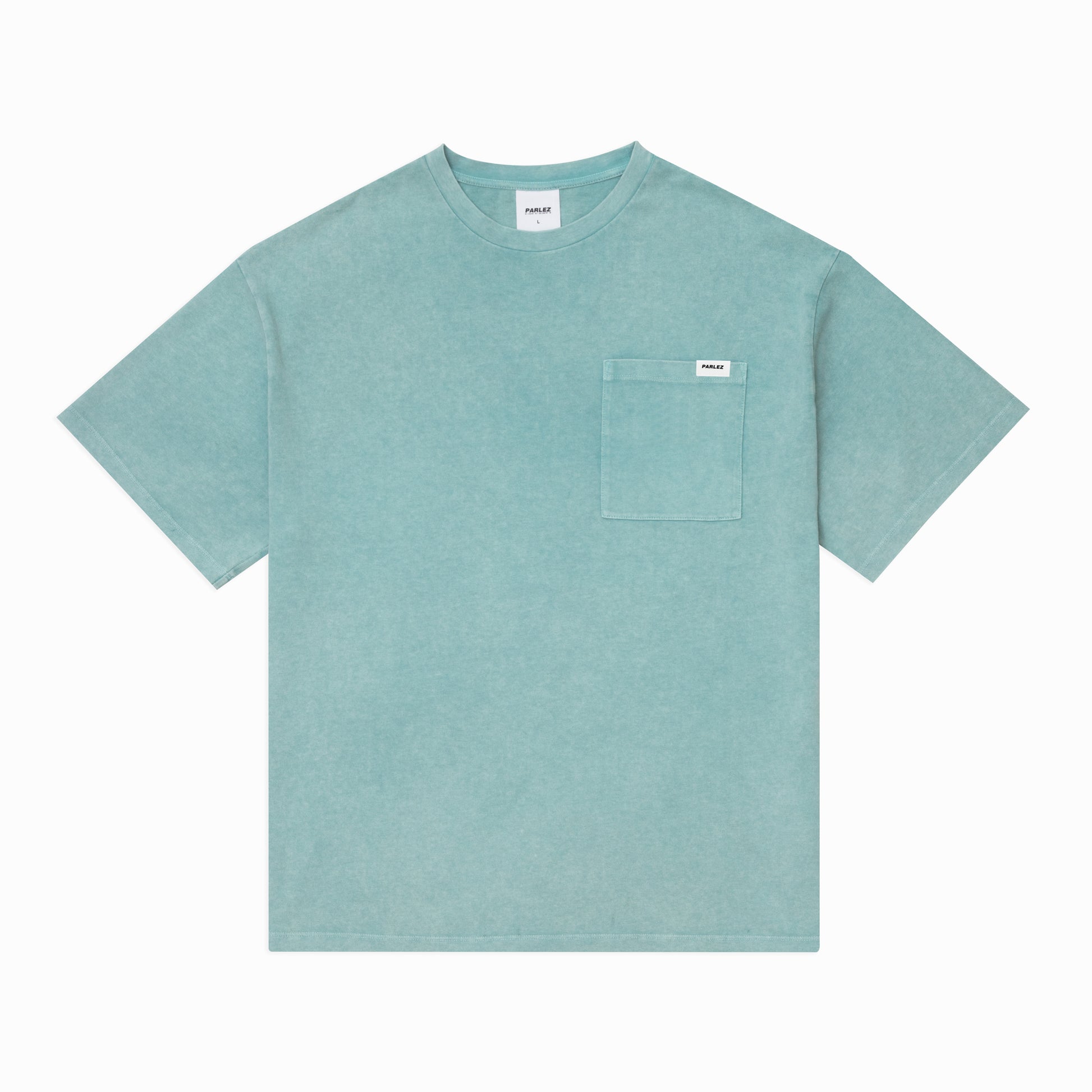 The Mens Trelow Oversized Pigment Pocket Tee Aqua Washed from Parlez clothing