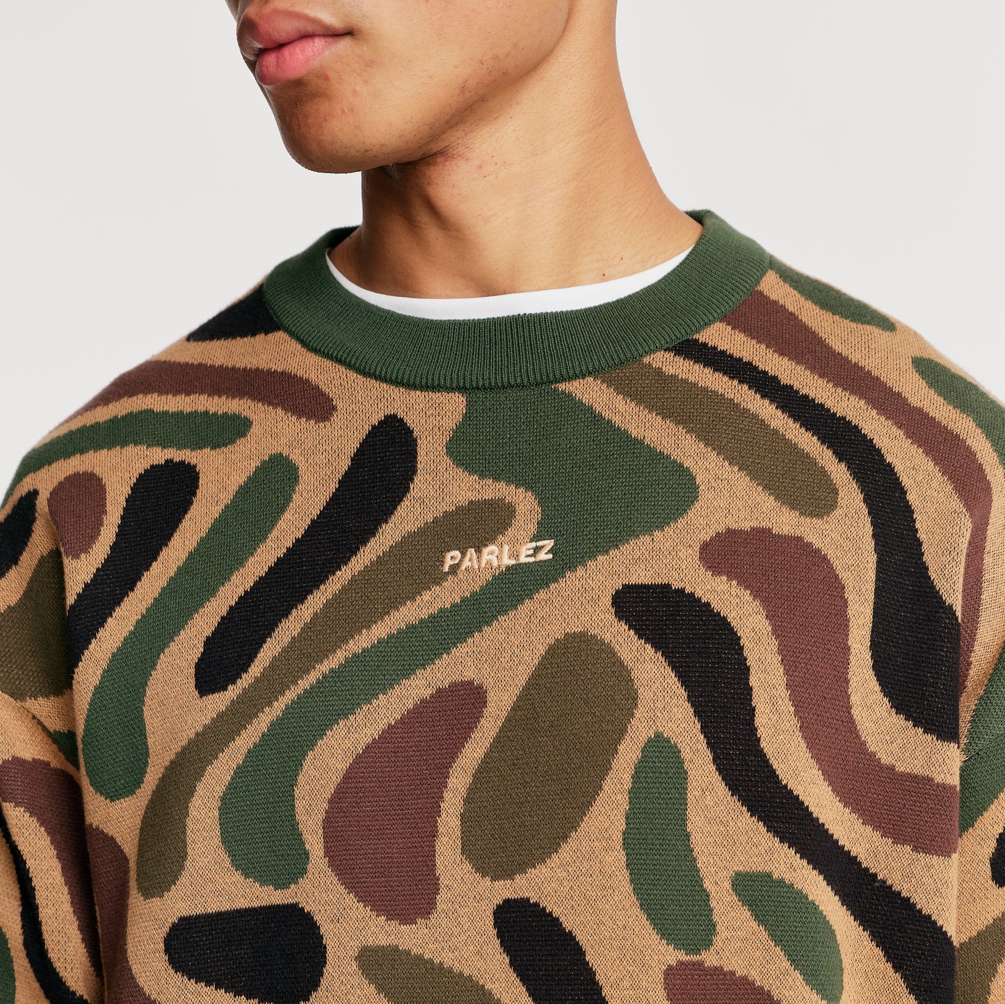 The Mens Blend Camo Knit Coffee Camo from Parlez clothing