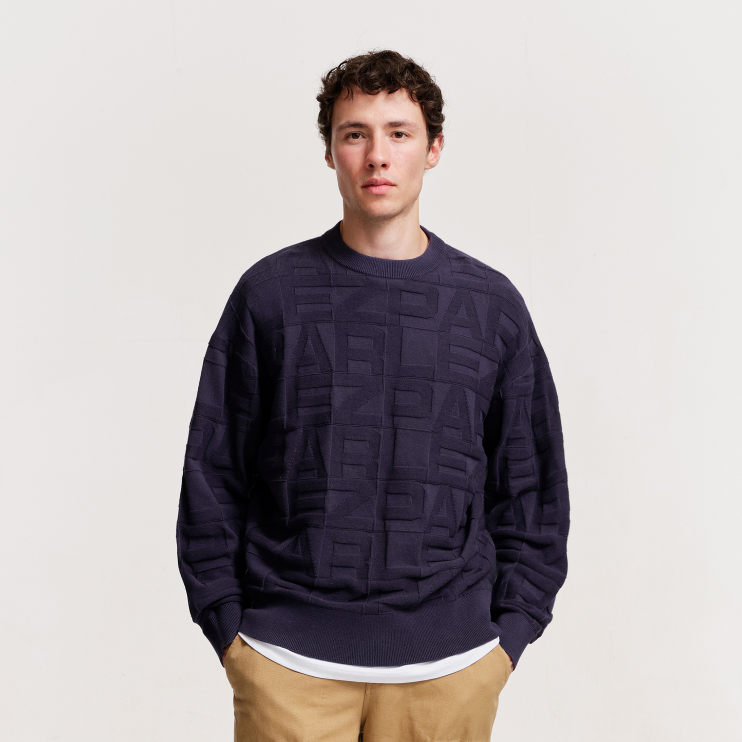 The Mens Block Crew Knit Midnight from Parlez clothing