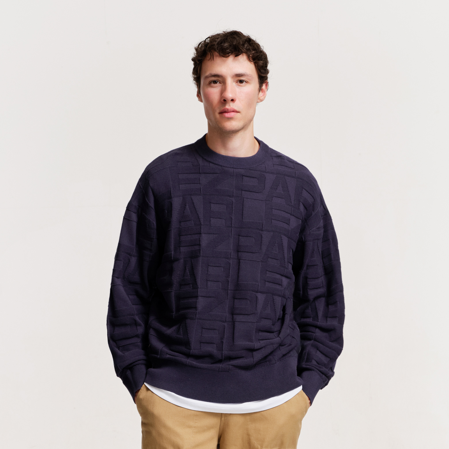 The Mens Block Crew Knit Midnight from Parlez clothing