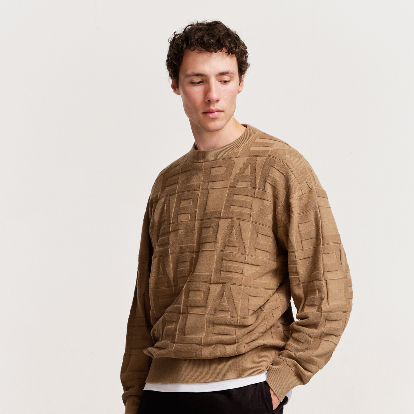 The Mens Block Crew Knit Sand from Parlez clothing